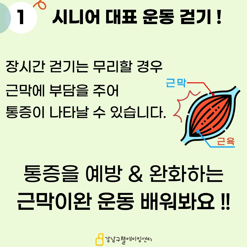 어르신도 즐길 수 있는 걷기 운동이지만 장시간 걷기는 무리할 경우 근막에 부담을 줘 통증이 나타날 수 있습니다. 통증을 예방&완화하는 근막이완 운동 배워봐요!